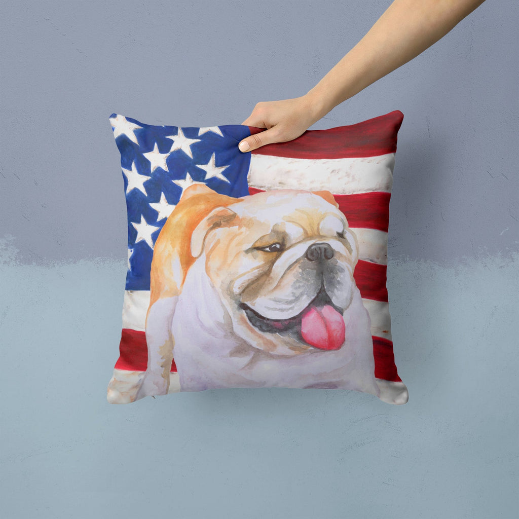 English Bulldog Patriotic Decorative Throw Pillow 14x14 Indoor Outdoor Accent Cushion, Fabric Cover with Insert for Sofa, Bed, Porch & Living Room