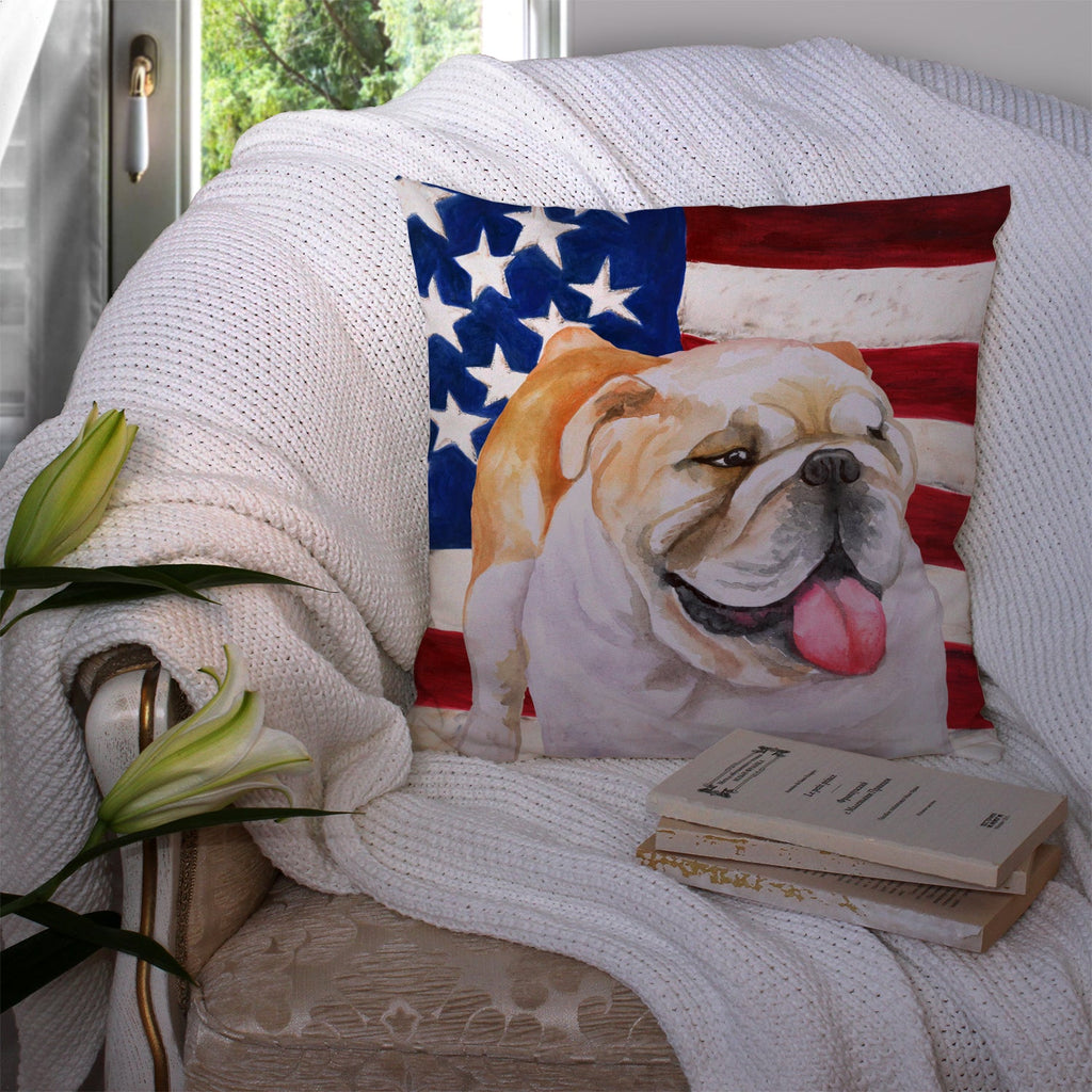 English Bulldog Patriotic Decorative Throw Pillow 14x14 Indoor Outdoor Accent Cushion, Fabric Cover with Insert for Sofa, Bed, Porch & Living Room