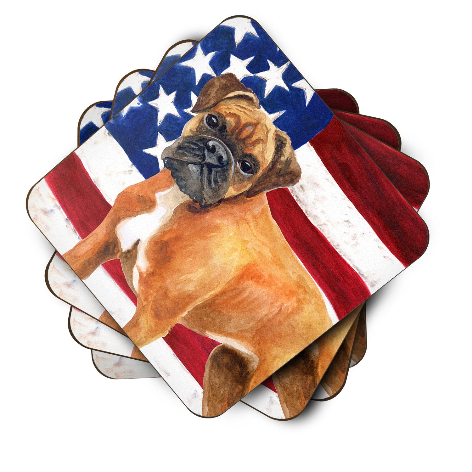 German Boxer Patriotic Foam Coasters Set of 4 Cup Coasters for Indoor Outdoor, Tabletop Protection, Anti Slip, Mouse pad Material