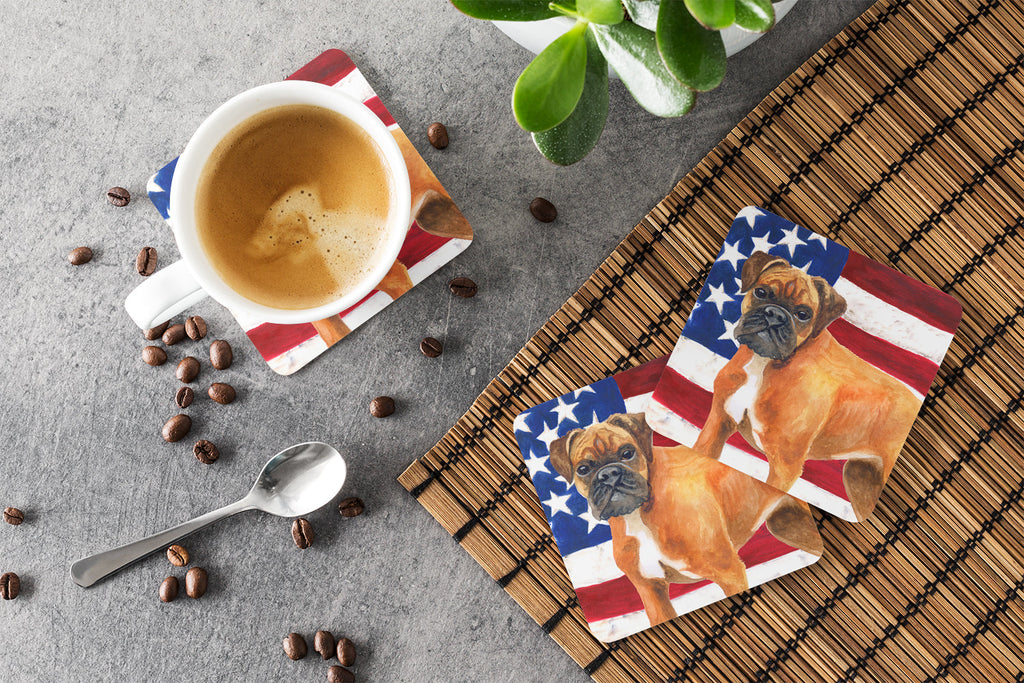 German Boxer Patriotic Foam Coasters Set of 4 Cup Coasters for Indoor Outdoor, Tabletop Protection, Anti Slip, Mouse pad Material