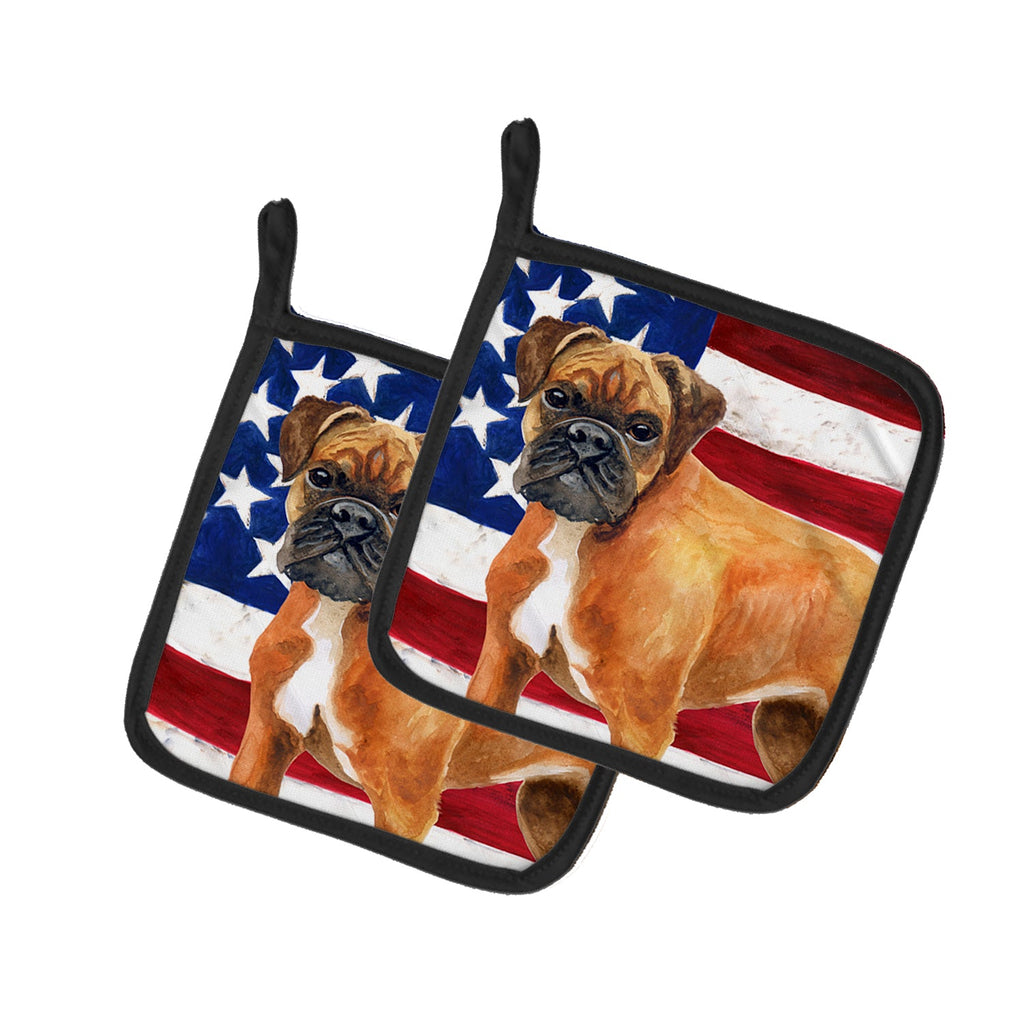 German Boxer Patriotic Pot Holder Set of 2 Heat Resistant Quilted Hot Pads 7.5 x 7.5 Inch, Insulated Kitchen Trivets for Cooking & Baking