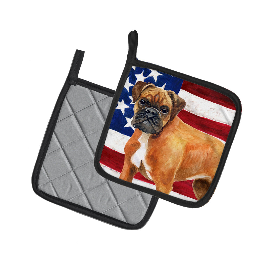 German Boxer Patriotic Pot Holder Set of 2 Heat Resistant Quilted Hot Pads 7.5 x 7.5 Inch, Insulated Kitchen Trivets for Cooking & Baking