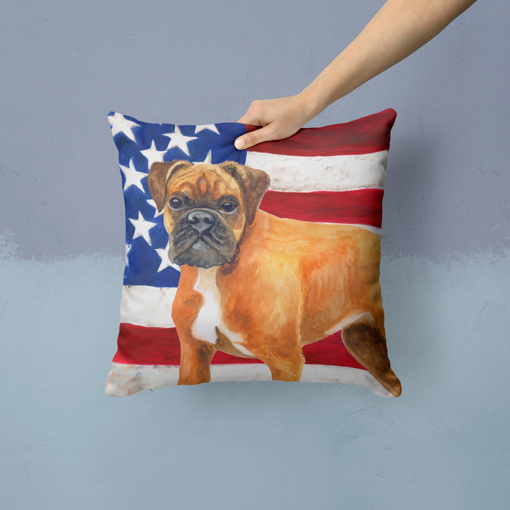 German Boxer Patriotic Decorative Throw Pillow 14x14 Indoor Outdoor Accent Cushion, Fabric Cover with Insert for Sofa, Bed, Porch & Living Room