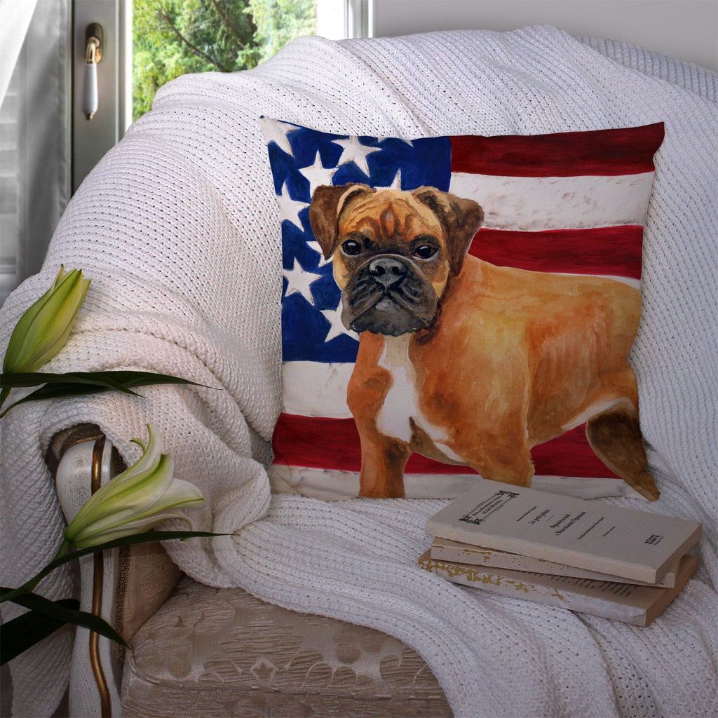 German Boxer Patriotic Decorative Throw Pillow 14x14 Indoor Outdoor Accent Cushion, Fabric Cover with Insert for Sofa, Bed, Porch & Living Room