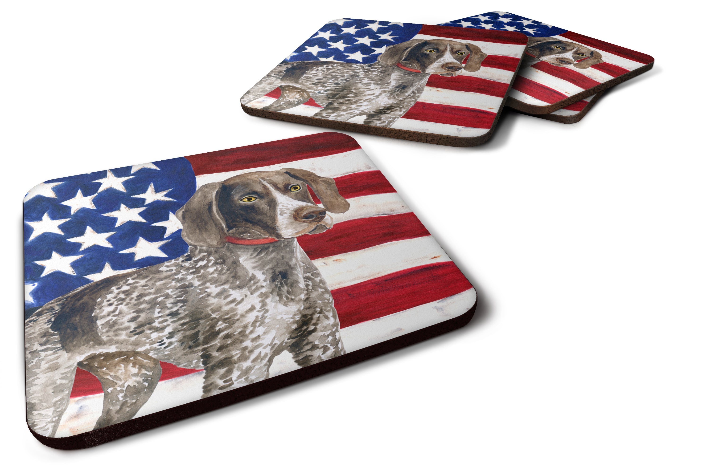 German Shorthaired Pointer Patriotic Foam Coasters Set of 4 Cup Coasters for Indoor Outdoor, Tabletop Protection, Anti Slip, Mouse pad Material