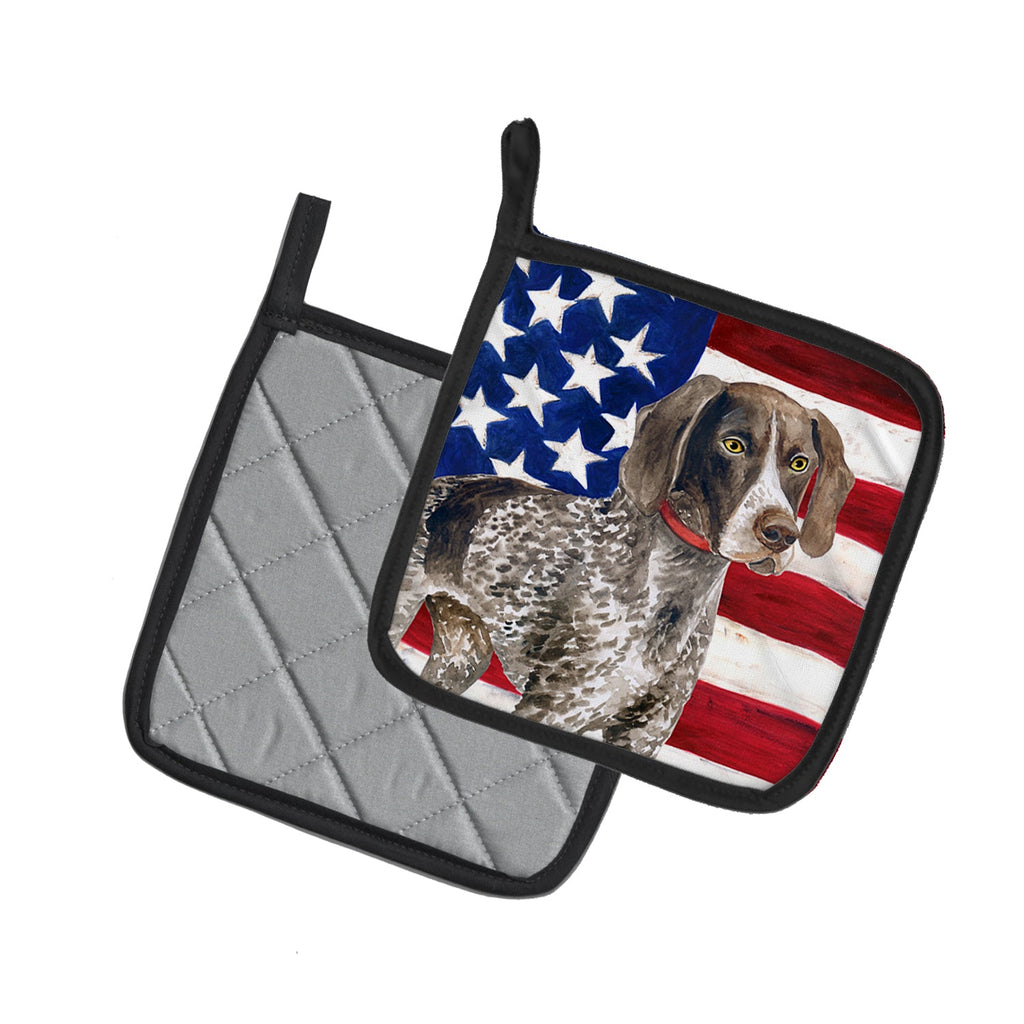 German Shorthaired Pointer Patriotic Pot Holder Set of 2 Heat Resistant Quilted Hot Pads 7.5 x 7.5 Inch, Insulated Kitchen Trivets for Cooking & Baking