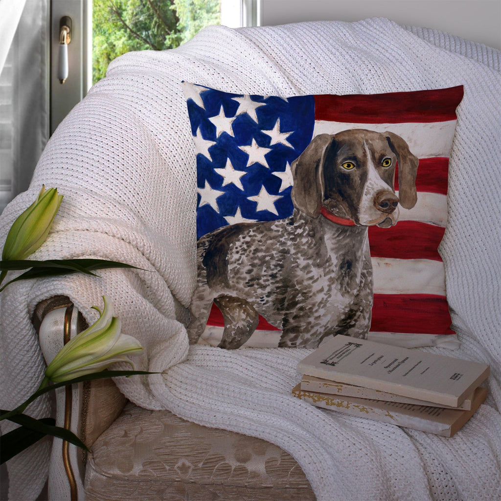 German Shorthaired Pointer Patriotic Decorative Throw Pillow 14x14 Indoor Outdoor Accent Cushion, Fabric Cover with Insert for Sofa, Bed, Porch & Living Room