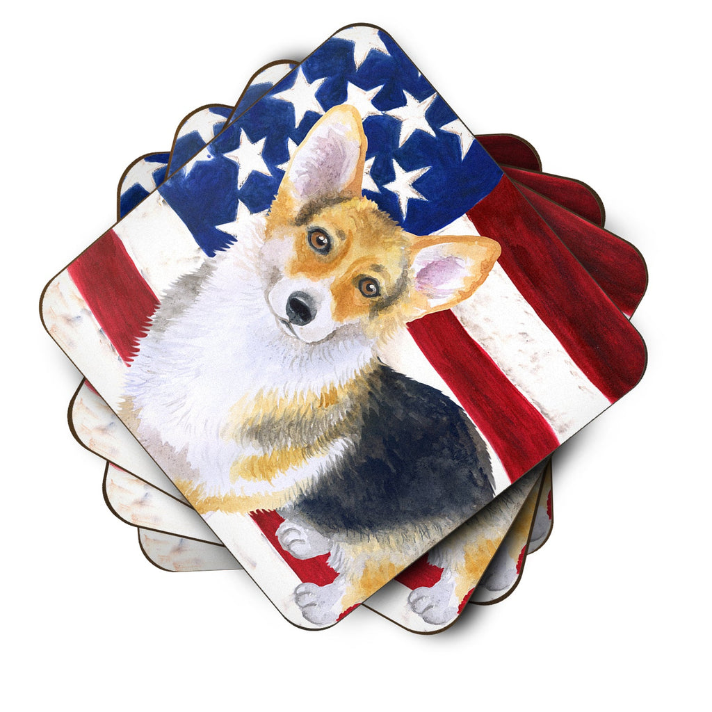 Pembroke Corgi Patriotic Foam Coasters Set of 4 Cup Coasters for Indoor Outdoor, Tabletop Protection, Anti Slip, Mouse pad Material