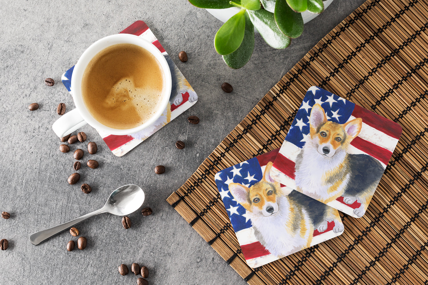 Pembroke Corgi Patriotic Foam Coasters Set of 4 Cup Coasters for Indoor Outdoor, Tabletop Protection, Anti Slip, Mouse pad Material