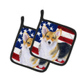 Pembroke Corgi Patriotic Pot Holder Set of 2 Heat Resistant Quilted Hot Pads 7.5 x 7.5 Inch, Insulated Kitchen Trivets for Cooking & Baking