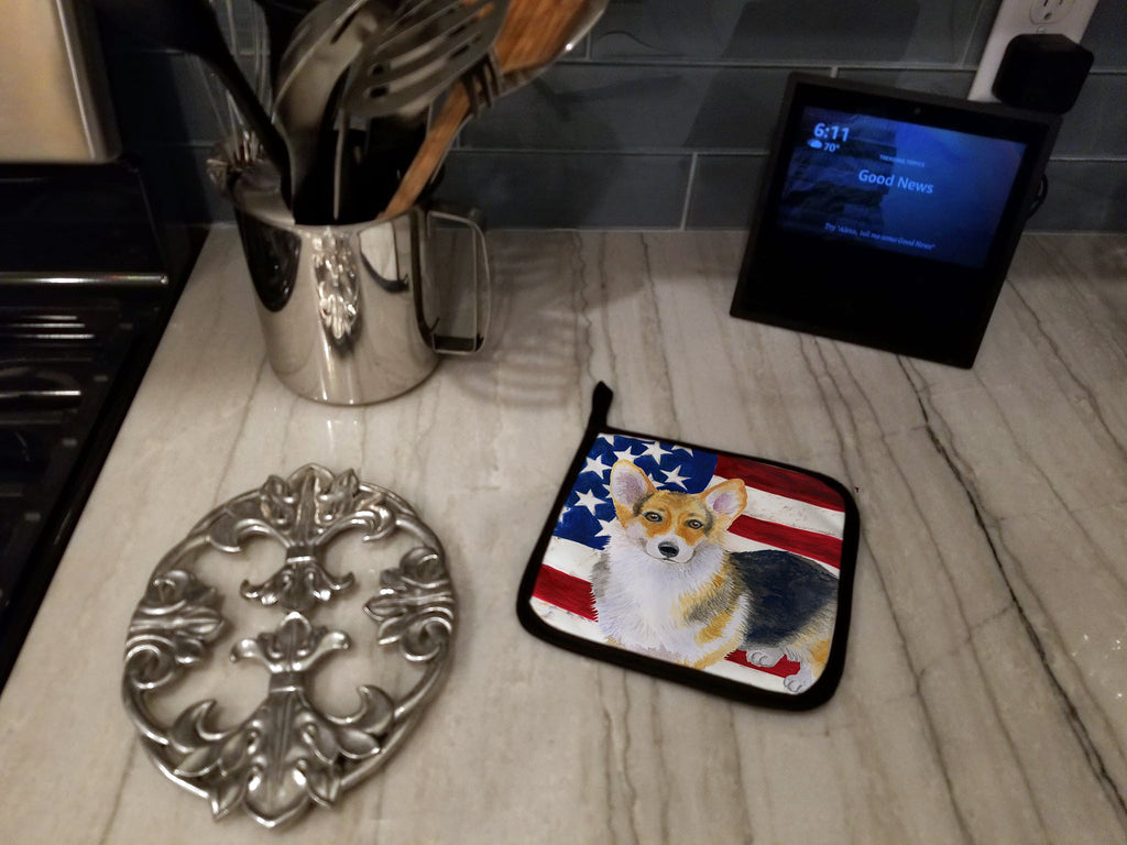 Pembroke Corgi Patriotic Pot Holder Set of 2 Heat Resistant Quilted Hot Pads 7.5 x 7.5 Inch, Insulated Kitchen Trivets for Cooking & Baking