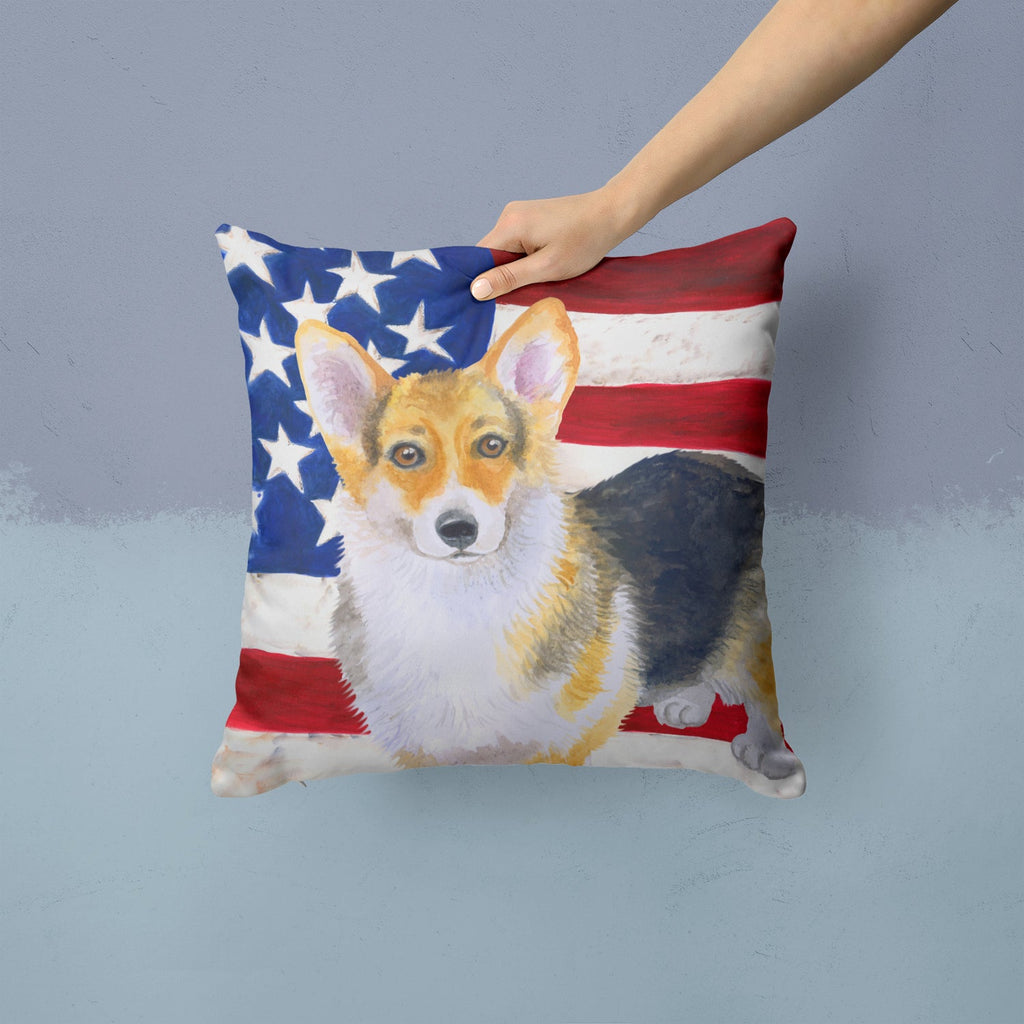 Pembroke Corgi Patriotic Decorative Throw Pillow 14x14 Indoor Outdoor Accent Cushion, Fabric Cover with Insert for Sofa, Bed, Porch & Living Room
