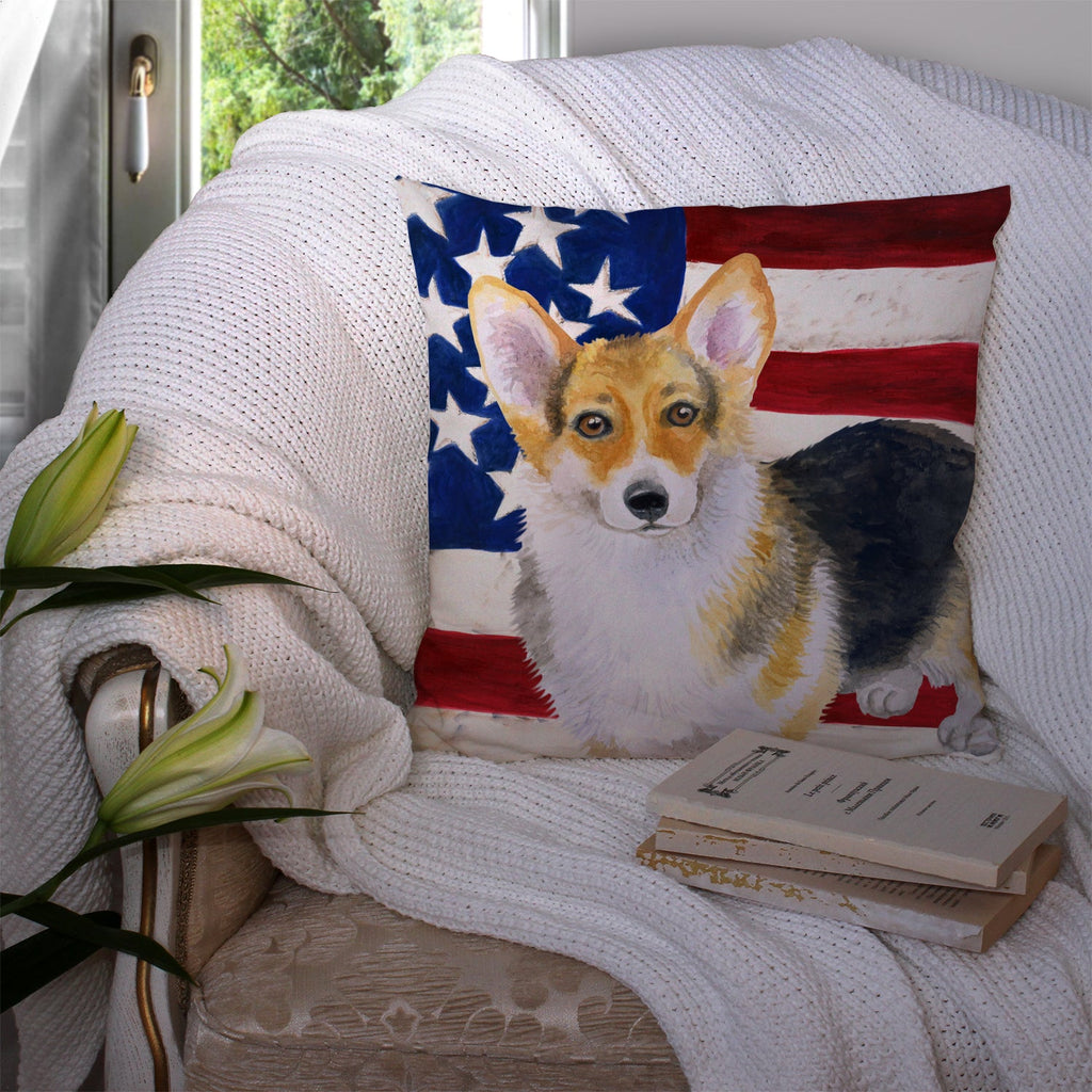 Pembroke Corgi Patriotic Decorative Throw Pillow 14x14 Indoor Outdoor Accent Cushion, Fabric Cover with Insert for Sofa, Bed, Porch & Living Room