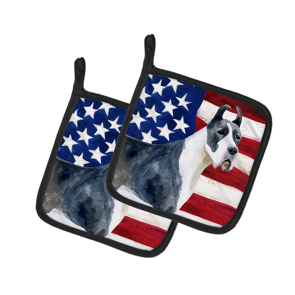 Harlequin Great Dane Patriotic Pot Holder Set of 2 Heat Resistant Quilted Hot Pads 7.5 x 7.5 Inch, Insulated Kitchen Trivets for Cooking & Baking