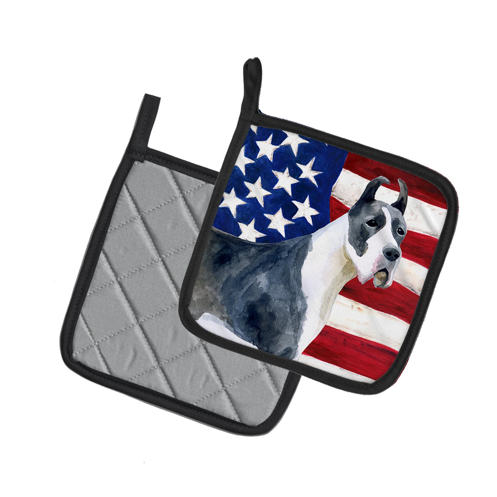 Harlequin Great Dane Patriotic Pot Holder Set of 2 Heat Resistant Quilted Hot Pads 7.5 x 7.5 Inch, Insulated Kitchen Trivets for Cooking & Baking
