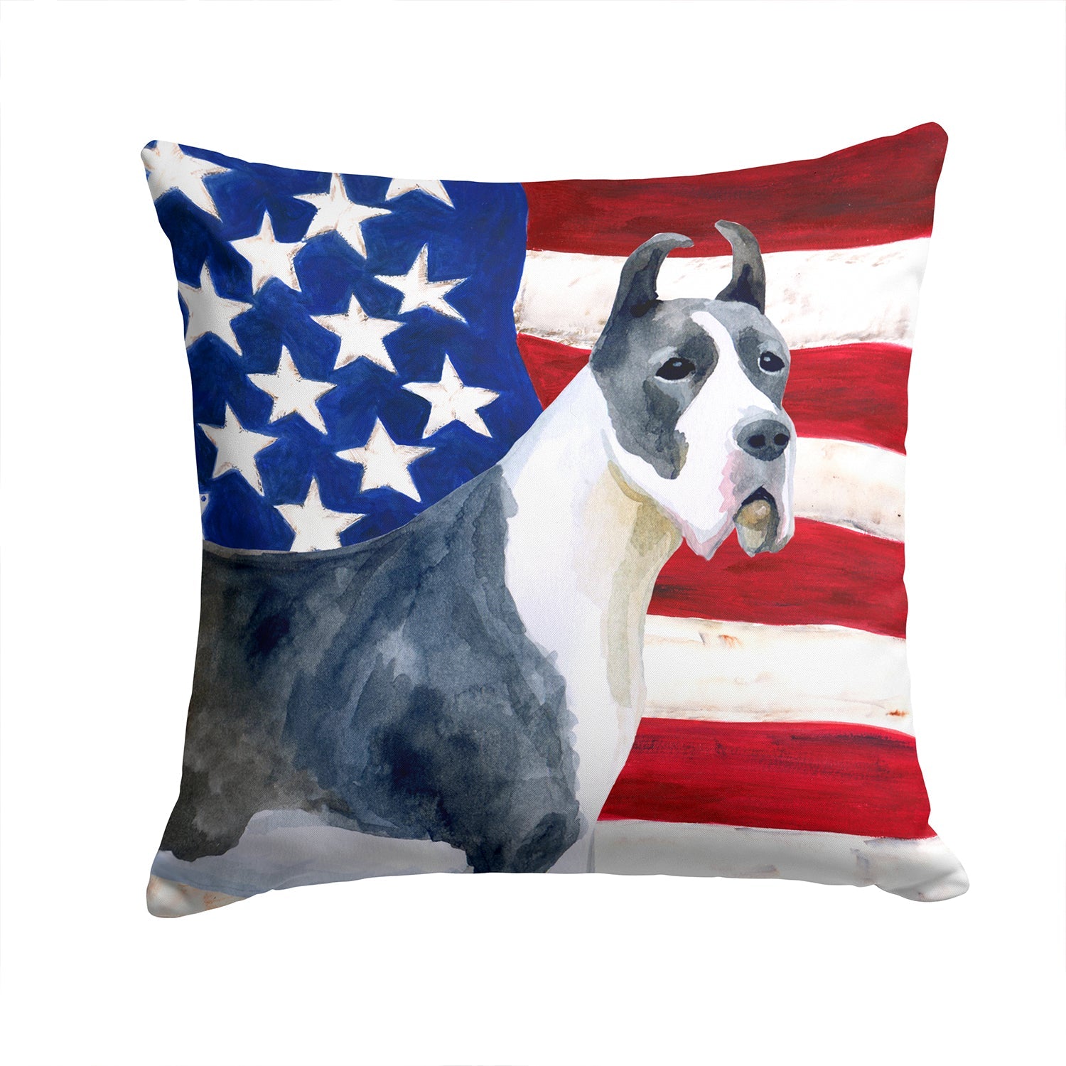 Harlequin Great Dane Patriotic Decorative Throw Pillow 14x14 Indoor Outdoor Accent Cushion, Fabric Cover with Insert for Sofa, Bed, Porch & Living Room