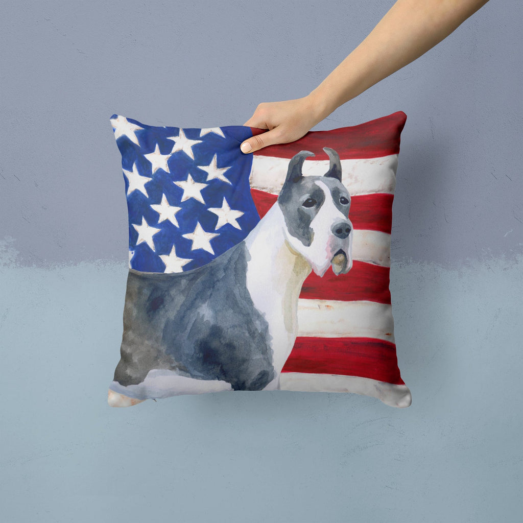 Harlequin Great Dane Patriotic Decorative Throw Pillow 14x14 Indoor Outdoor Accent Cushion, Fabric Cover with Insert for Sofa, Bed, Porch & Living Room
