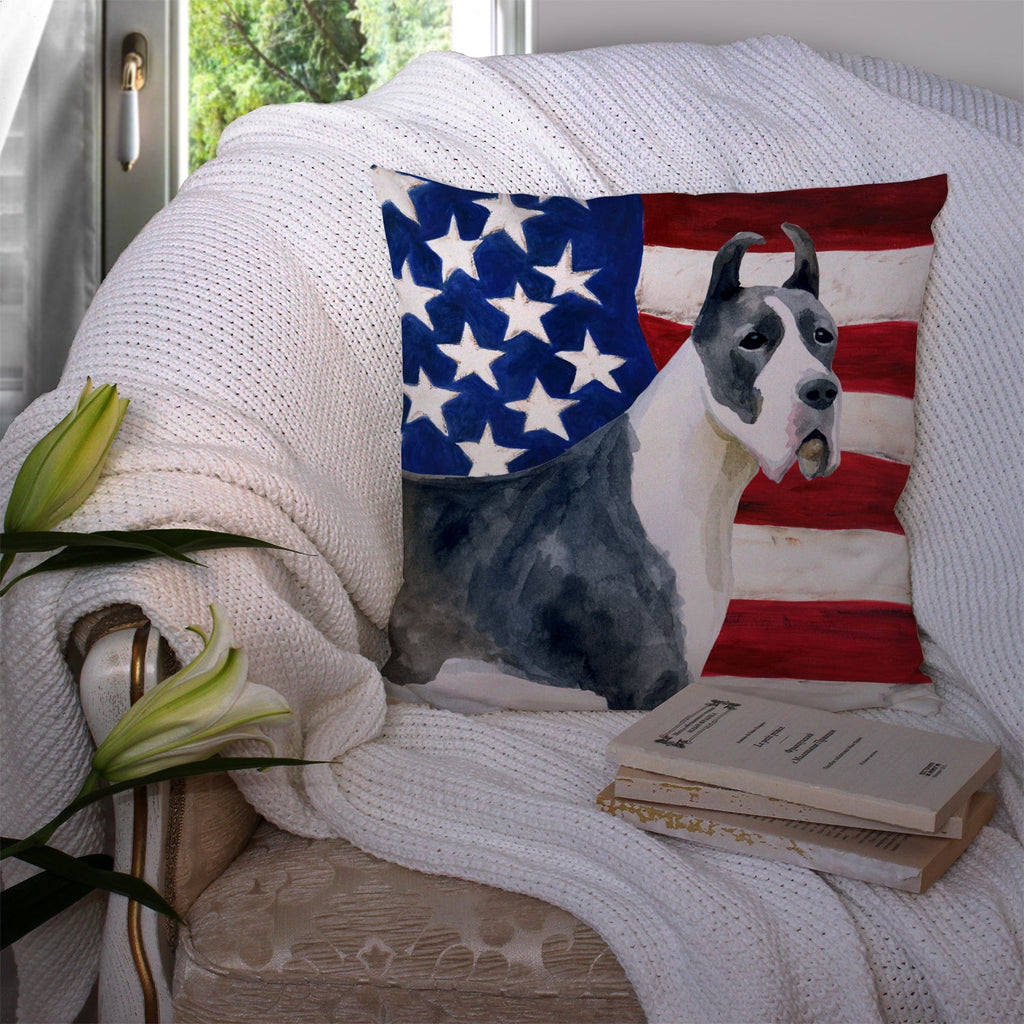 Harlequin Great Dane Patriotic Decorative Throw Pillow 14x14 Indoor Outdoor Accent Cushion, Fabric Cover with Insert for Sofa, Bed, Porch & Living Room