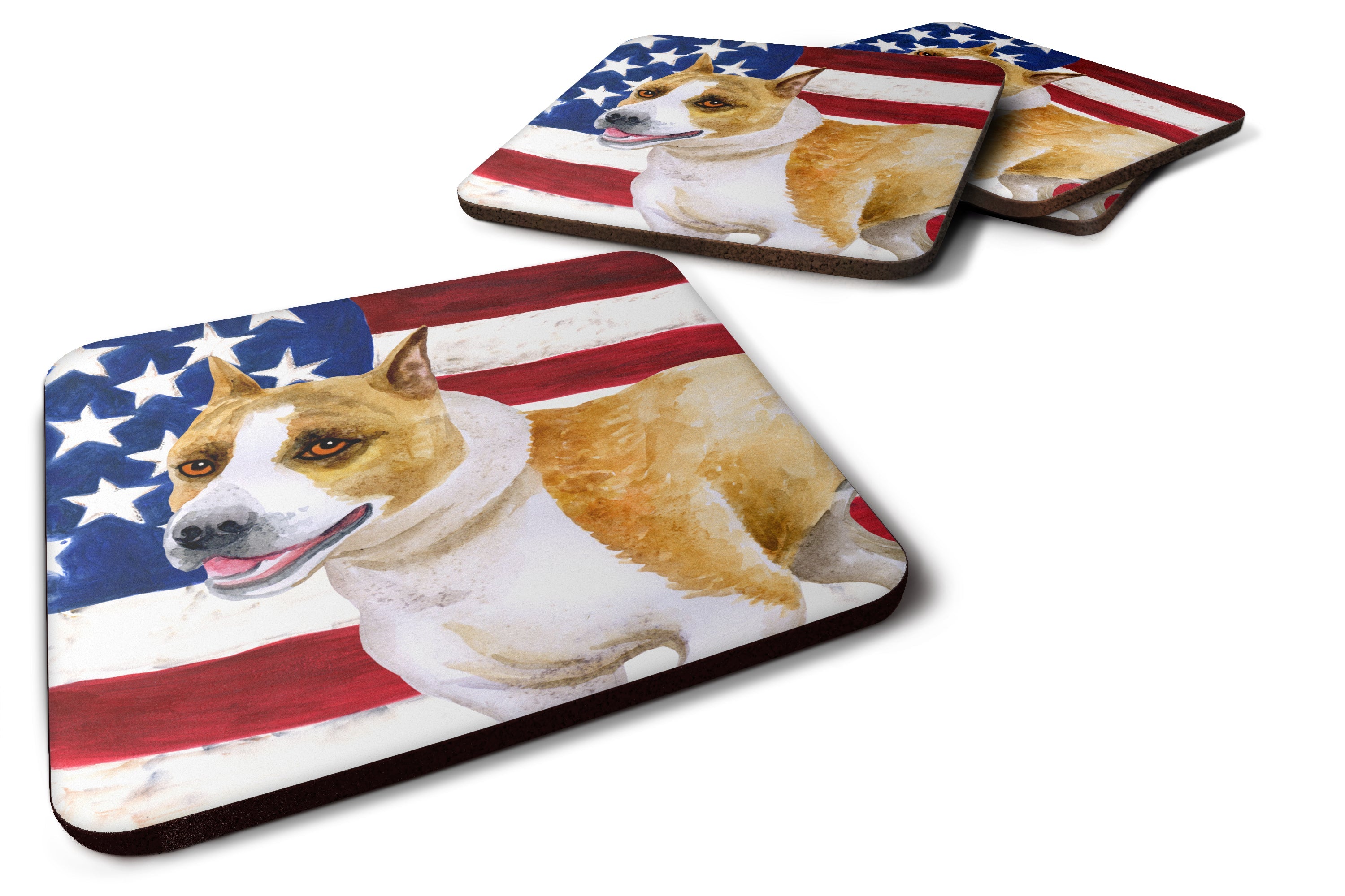 American Staffordshire Patriotic Foam Coasters Set of 4 Cup Coasters for Indoor Outdoor, Tabletop Protection, Anti Slip, Mouse pad Material
