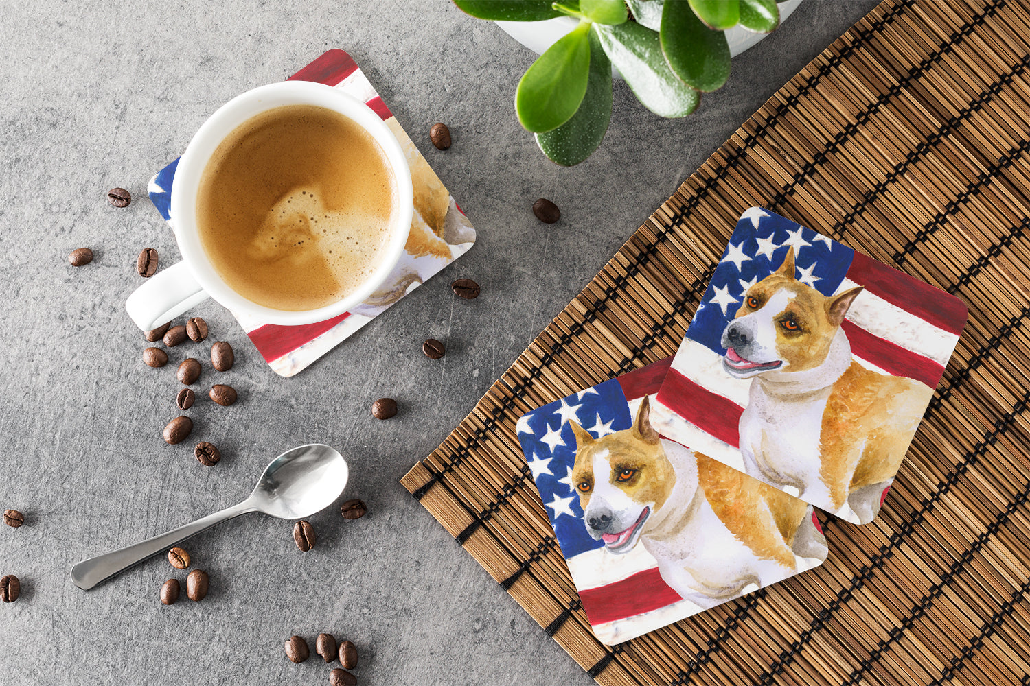 American Staffordshire Patriotic Foam Coasters Set of 4 Cup Coasters for Indoor Outdoor, Tabletop Protection, Anti Slip, Mouse pad Material