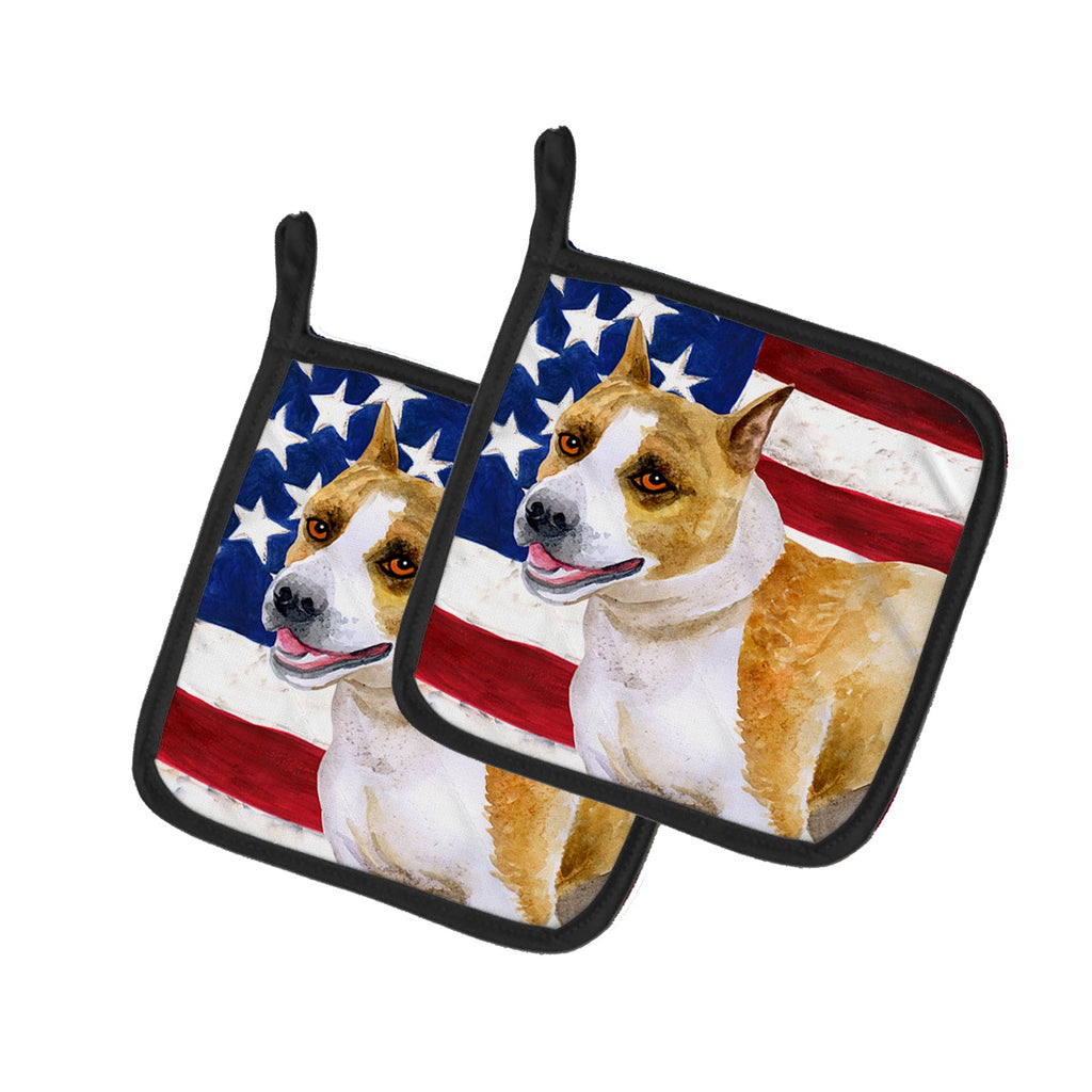American Staffordshire Patriotic Pot Holder Set of 2 Heat Resistant Quilted Hot Pads 7.5 x 7.5 Inch, Insulated Kitchen Trivets for Cooking & Baking