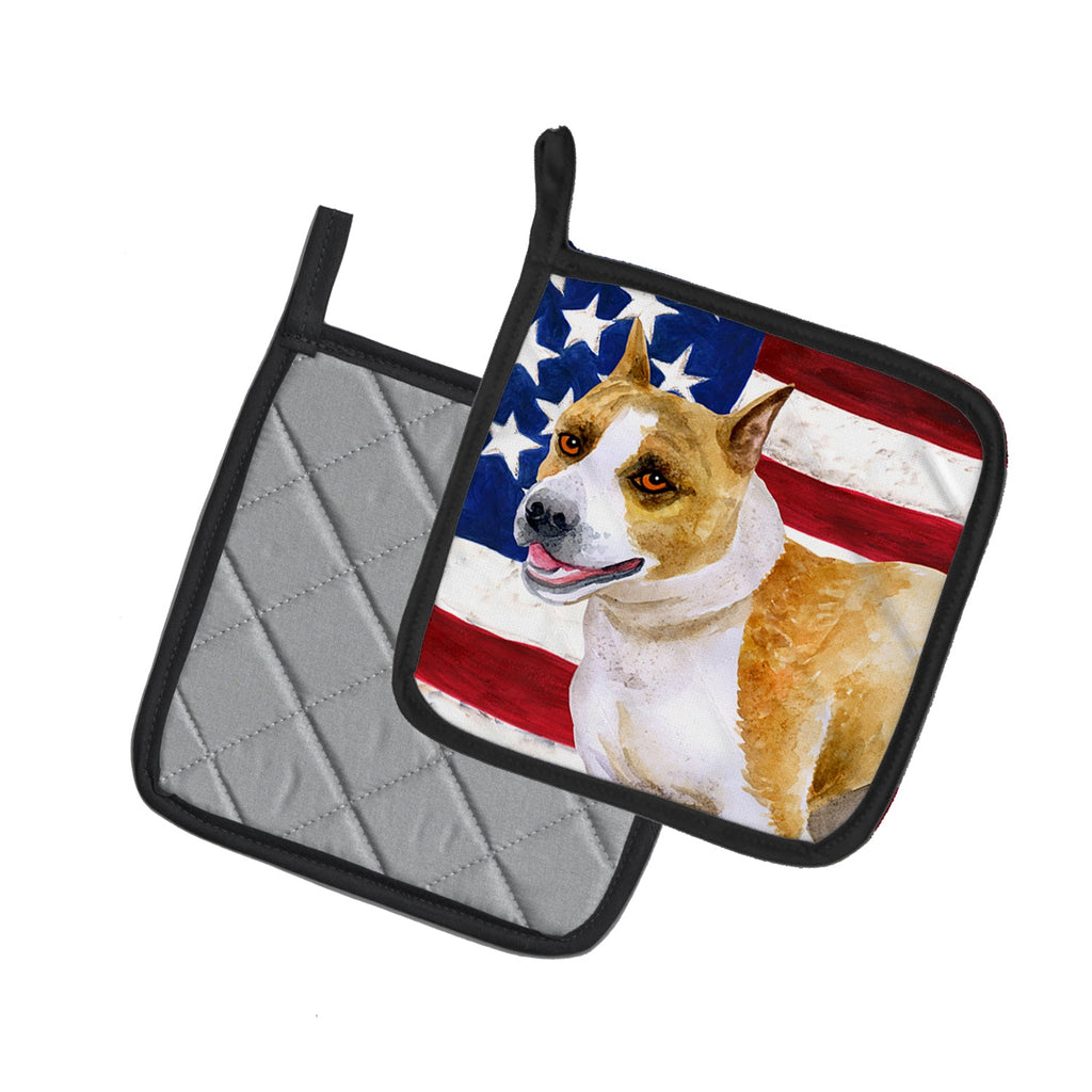 American Staffordshire Patriotic Pot Holder Set of 2 Heat Resistant Quilted Hot Pads 7.5 x 7.5 Inch, Insulated Kitchen Trivets for Cooking & Baking