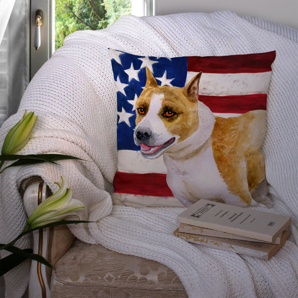 American Staffordshire Patriotic Decorative Throw Pillow 14x14 Indoor Outdoor Accent Cushion, Fabric Cover with Insert for Sofa, Bed, Porch & Living Room