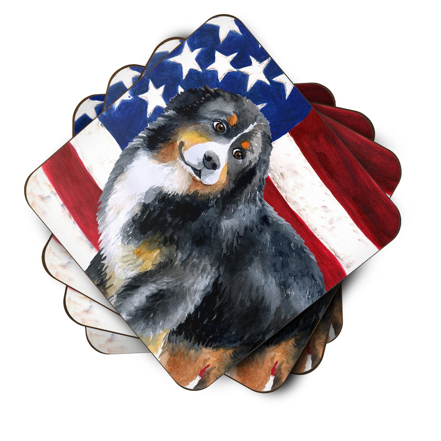 Bernese Mountain Dog Patriotic Foam Coasters Set of 4 Cup Coasters for Indoor Outdoor, Tabletop Protection, Anti Slip, Mouse pad Material