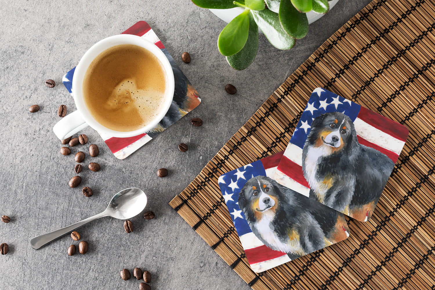 Bernese Mountain Dog Patriotic Foam Coasters Set of 4 Cup Coasters for Indoor Outdoor, Tabletop Protection, Anti Slip, Mouse pad Material