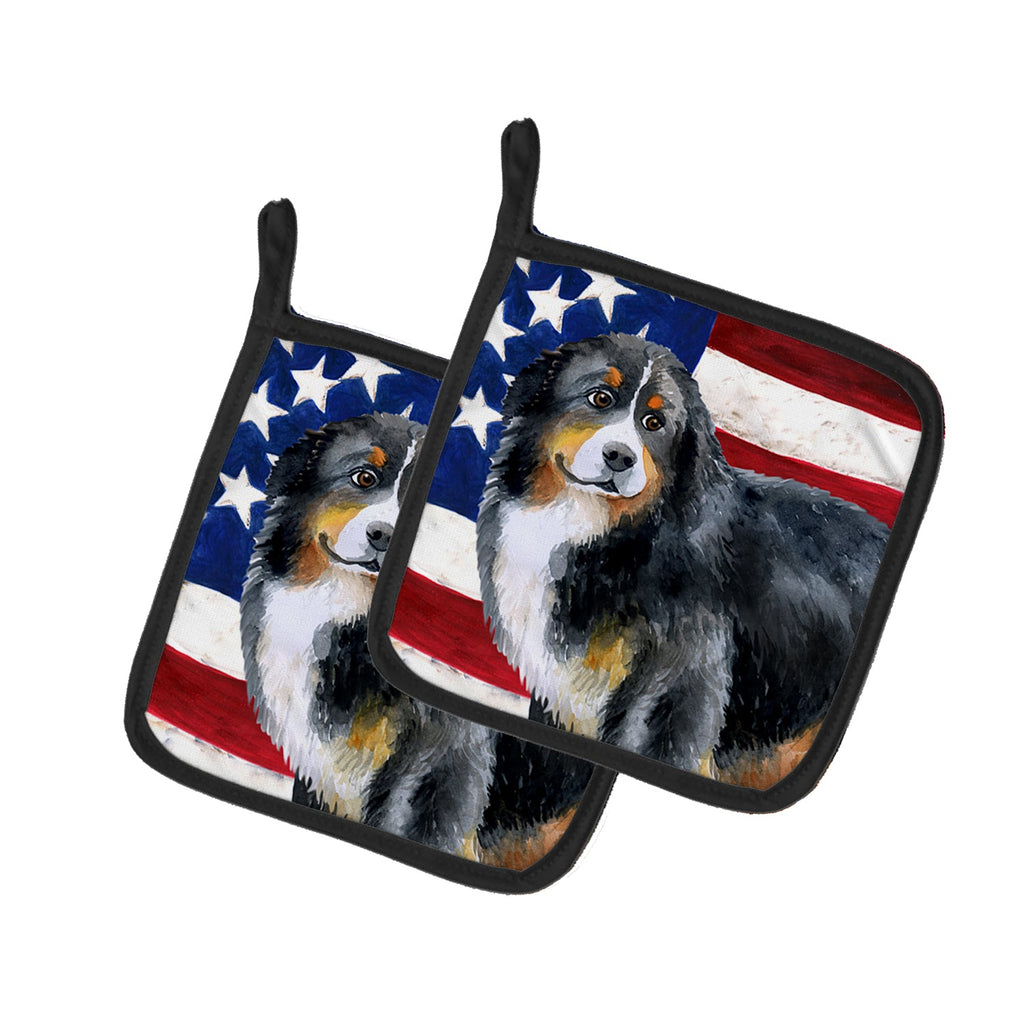 Bernese Mountain Dog Patriotic Pot Holder Set of 2 Heat Resistant Quilted Hot Pads 7.5 x 7.5 Inch, Insulated Kitchen Trivets for Cooking & Baking