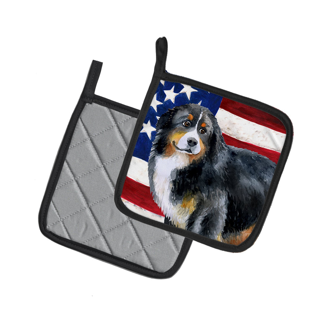 Bernese Mountain Dog Patriotic Pot Holder Set of 2 Heat Resistant Quilted Hot Pads 7.5 x 7.5 Inch, Insulated Kitchen Trivets for Cooking & Baking