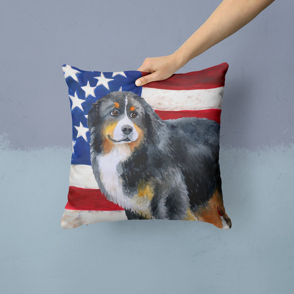 Bernese Mountain Dog Patriotic Decorative Throw Pillow 14x14 Indoor Outdoor Accent Cushion, Fabric Cover with Insert for Sofa, Bed, Porch & Living Room