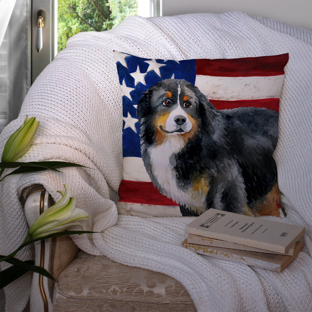 Bernese Mountain Dog Patriotic Decorative Throw Pillow 14x14 Indoor Outdoor Accent Cushion, Fabric Cover with Insert for Sofa, Bed, Porch & Living Room