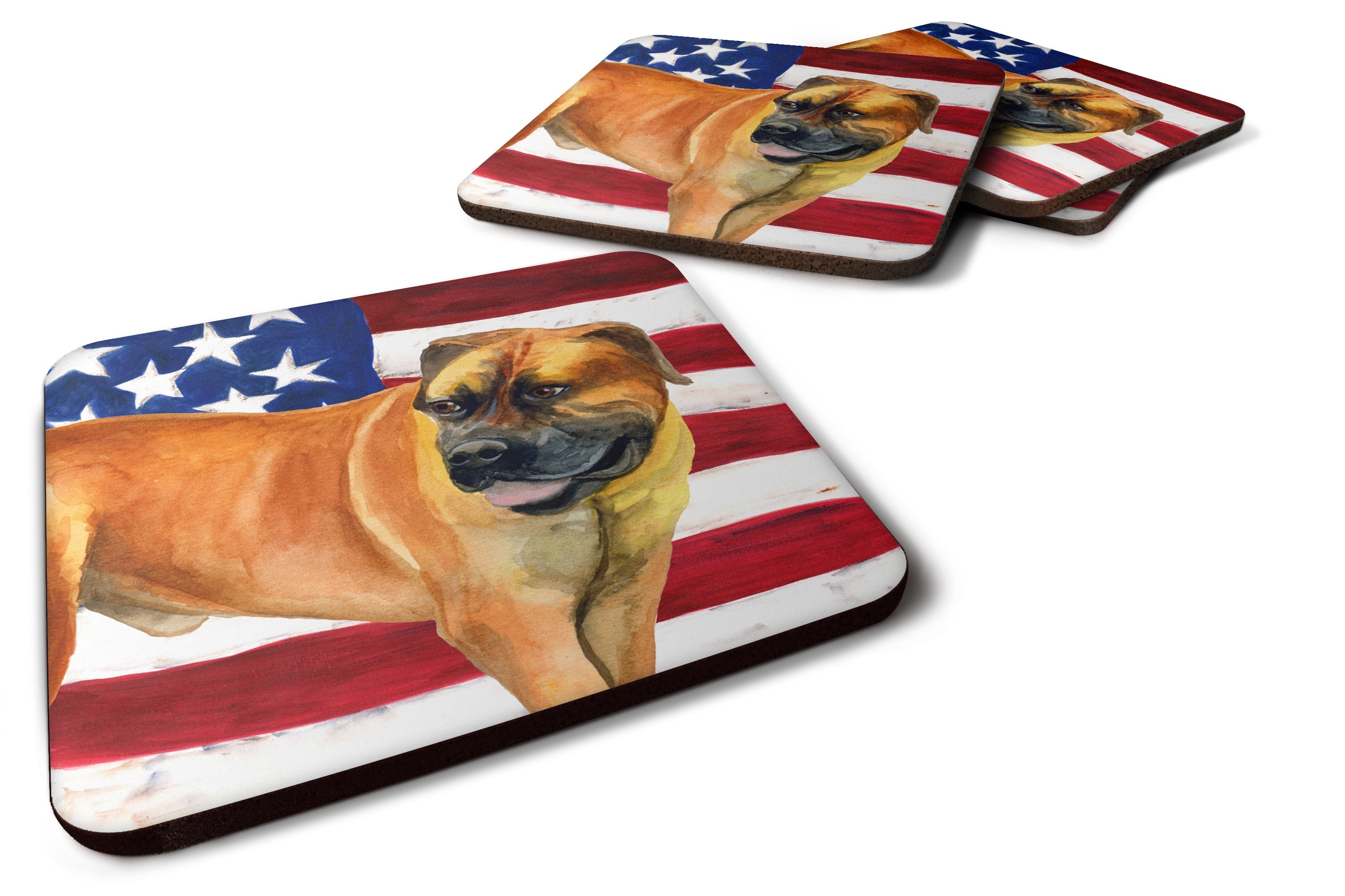 Boerboel Mastiff Patriotic Foam Coasters Set of 4 Cup Coasters for Indoor Outdoor, Tabletop Protection, Anti Slip, Mouse pad Material