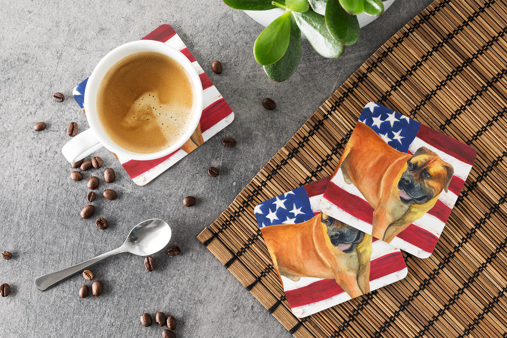 Boerboel Mastiff Patriotic Foam Coasters Set of 4 Cup Coasters for Indoor Outdoor, Tabletop Protection, Anti Slip, Mouse pad Material
