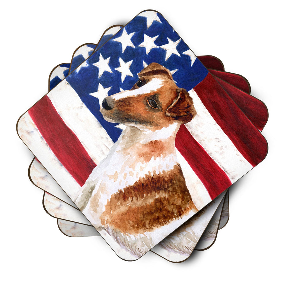 Smooth Fox Terrier Patriotic Foam Coasters Set of 4 Cup Coasters for Indoor Outdoor, Tabletop Protection, Anti Slip, Mouse pad Material
