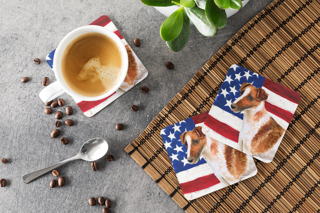 Smooth Fox Terrier Patriotic Foam Coasters Set of 4 Cup Coasters for Indoor Outdoor, Tabletop Protection, Anti Slip, Mouse pad Material
