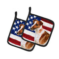 Smooth Fox Terrier Patriotic Pot Holder Set of 2 Heat Resistant Quilted Hot Pads 7.5 x 7.5 Inch, Insulated Kitchen Trivets for Cooking & Baking