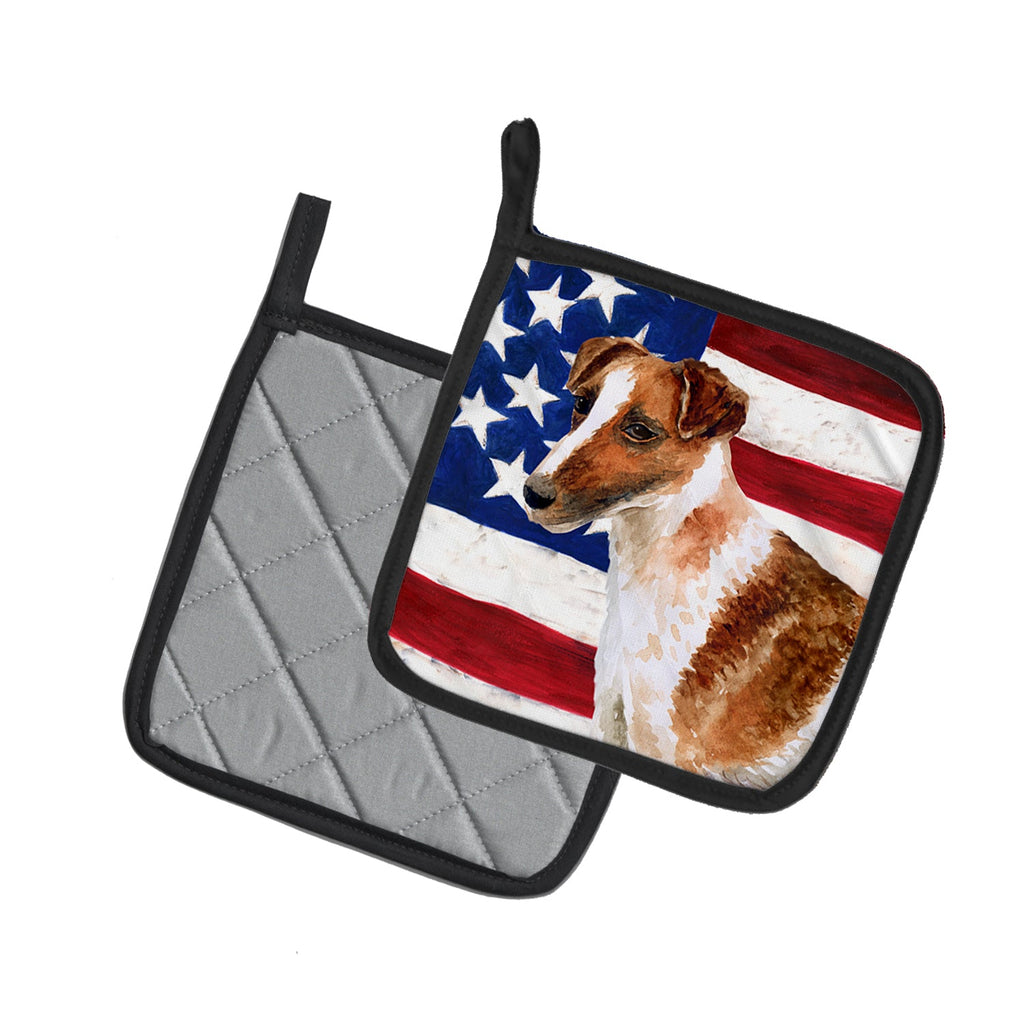 Smooth Fox Terrier Patriotic Pot Holder Set of 2 Heat Resistant Quilted Hot Pads 7.5 x 7.5 Inch, Insulated Kitchen Trivets for Cooking & Baking