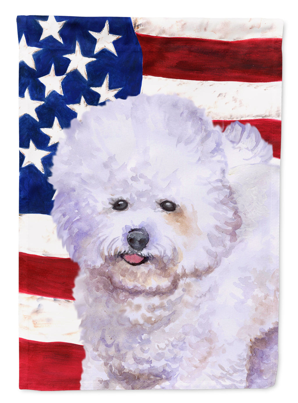 Bichon Frise Patriotic House Flag 28x40 Porch Sleeve Pole Decorative Outside Yard Banner Artwork Wall Hanging, Polyester