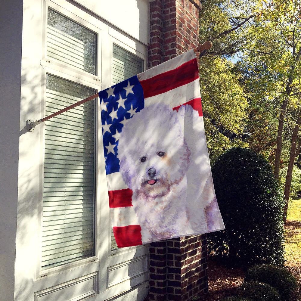 Bichon Frise Patriotic House Flag 28x40 Porch Sleeve Pole Decorative Outside Yard Banner Artwork Wall Hanging, Polyester