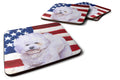 Bichon Frise Patriotic Foam Coasters Set of 4 Cup Coasters for Indoor Outdoor, Tabletop Protection, Anti Slip, Mouse pad Material