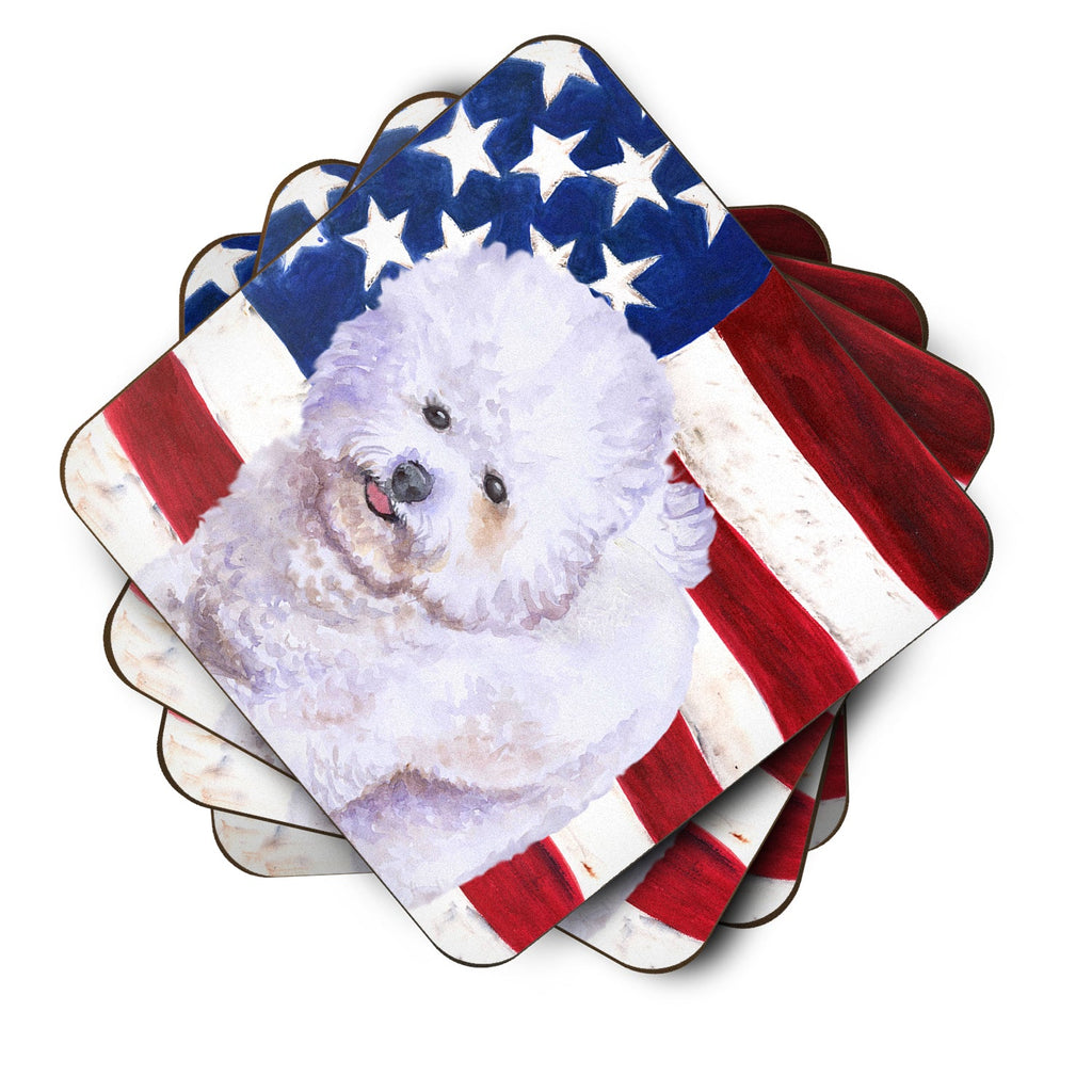 Bichon Frise Patriotic Foam Coasters Set of 4 Cup Coasters for Indoor Outdoor, Tabletop Protection, Anti Slip, Mouse pad Material
