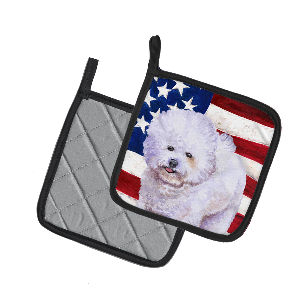 Bichon Frise Patriotic Pot Holder Set of 2 Heat Resistant Quilted Hot Pads 7.5 x 7.5 Inch, Insulated Kitchen Trivets for Cooking & Baking