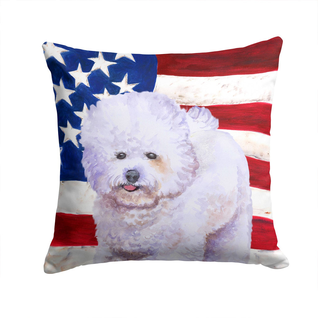 Bichon Frise Patriotic Decorative Throw Pillow 14x14 Indoor Outdoor Accent Cushion, Fabric Cover with Insert for Sofa, Bed, Porch & Living Room