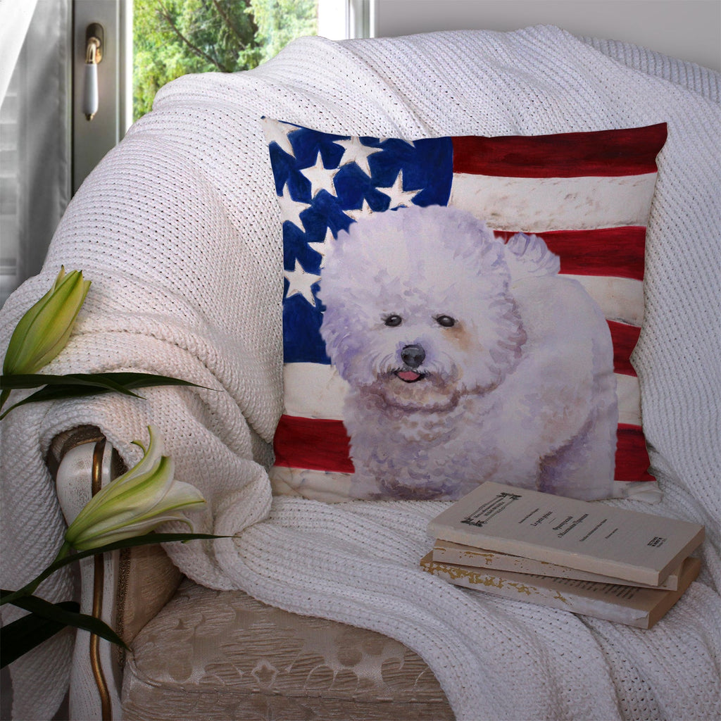 Bichon Frise Patriotic Decorative Throw Pillow 14x14 Indoor Outdoor Accent Cushion, Fabric Cover with Insert for Sofa, Bed, Porch & Living Room