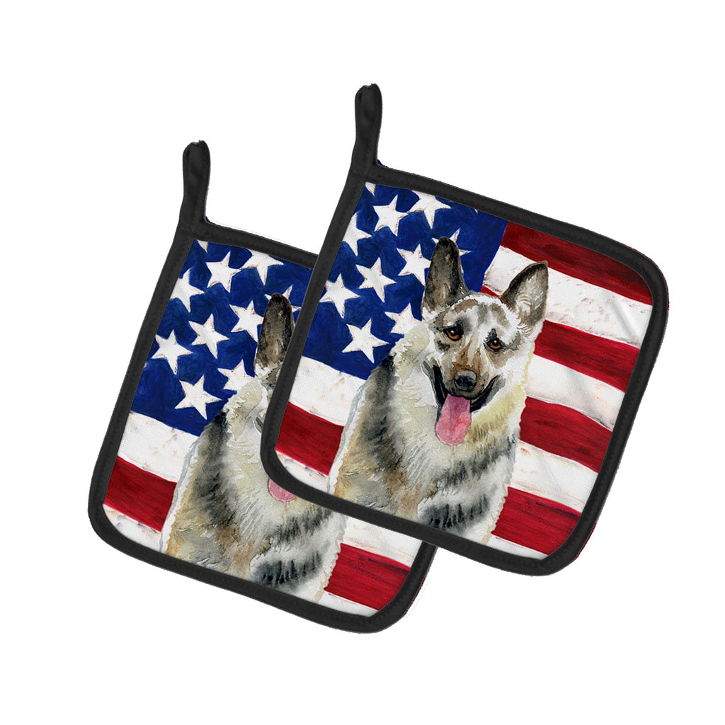 East-European Shepherd Patriotic Pot Holder Set of 2 Heat Resistant Quilted Hot Pads 7.5 x 7.5 Inch, Insulated Kitchen Trivets for Cooking & Baking