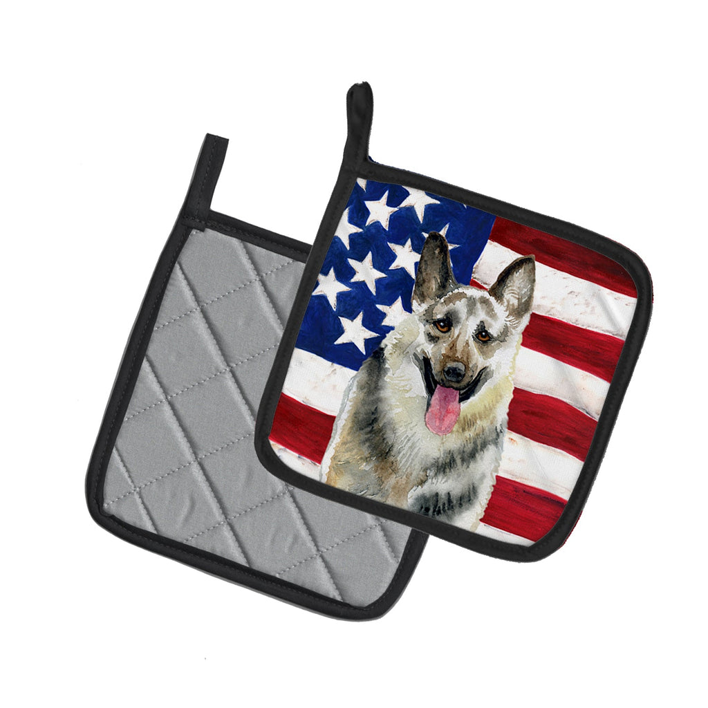 East-European Shepherd Patriotic Pot Holder Set of 2 Heat Resistant Quilted Hot Pads 7.5 x 7.5 Inch, Insulated Kitchen Trivets for Cooking & Baking