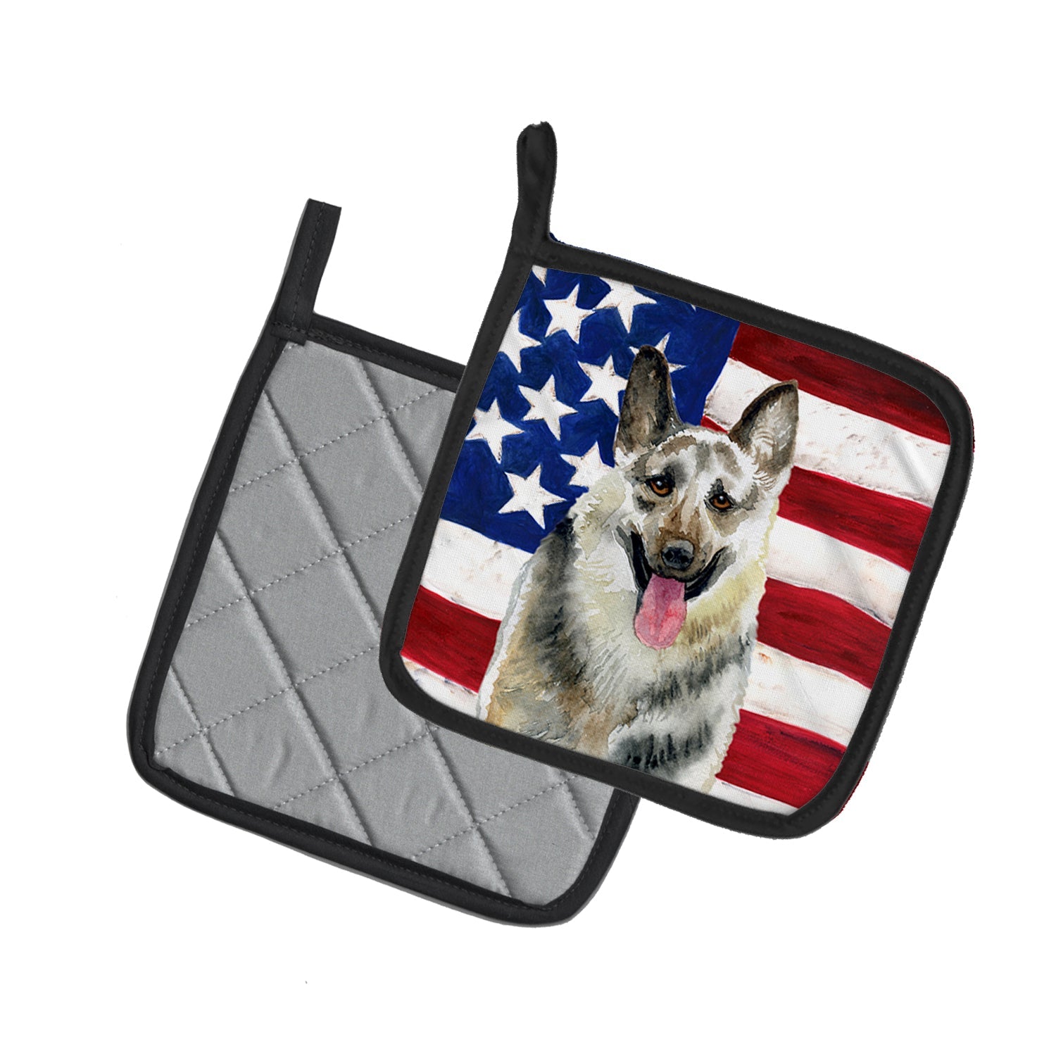 East-European Shepherd Patriotic Pot Holder Set of 2 Heat Resistant Quilted Hot Pads 7.5 x 7.5 Inch, Insulated Kitchen Trivets for Cooking & Baking