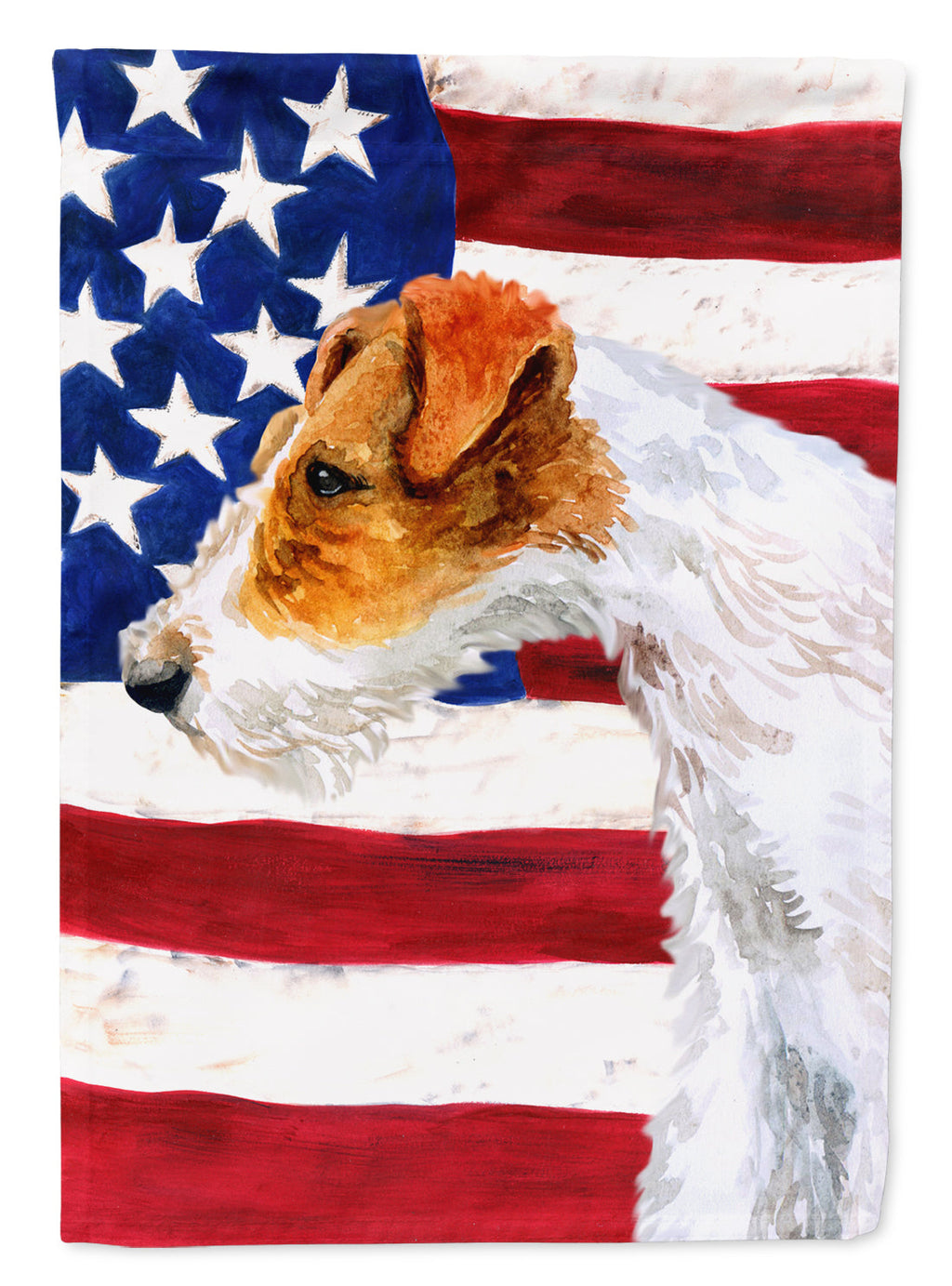 Fox Terrier Patriotic House Flag 28x40 Porch Sleeve Pole Decorative Outside Yard Banner Artwork Wall Hanging, Polyester